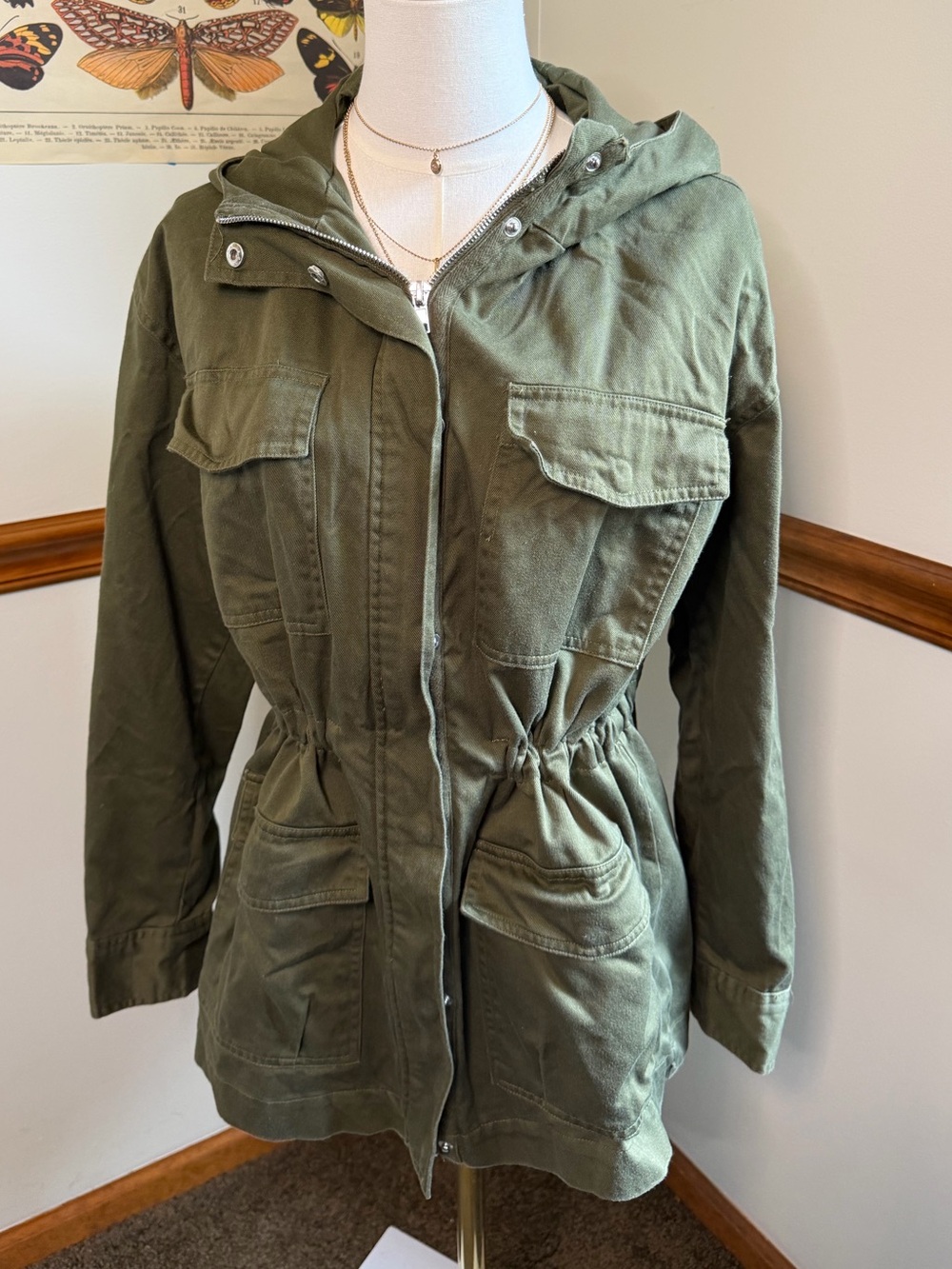 Olive Green Hooded Anorak Jacket - Women
